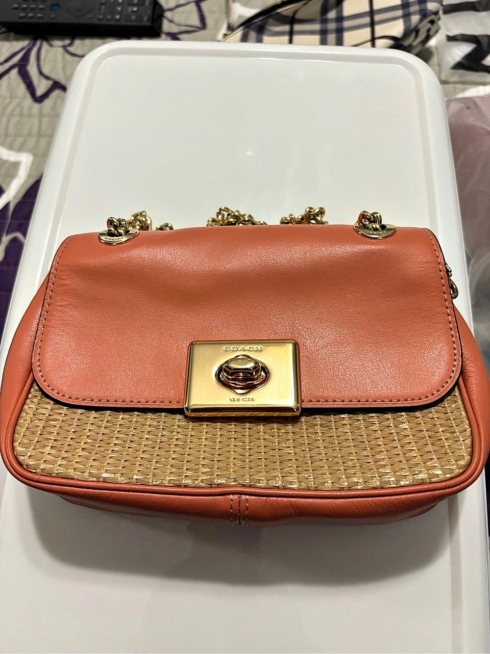 Coach Hutton Satchel In Colorblock Leather And Straw Colorblock Leather & Straw